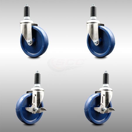 Service Caster 5 Inch 316SS Solid Poly Swivel 1-3/8 Inch Expanding Stem Caster Brake SCC, 2PK SCC-SS316EX20S514-SPUS-2-TLB-2-138